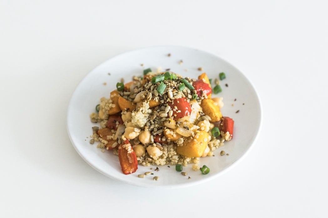 Roasted quinoa salad with cauliflower and pumpkin on a plate