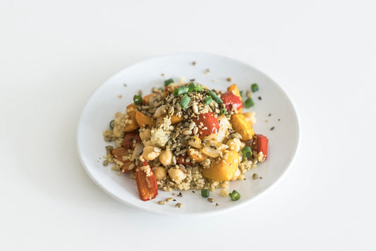 Roasted quinoa salad with cauliflower and pumpkin on a plate